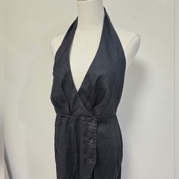 Anthropologie Linen Halter V-Neck Column Midi Dress Black Size Small - Picture 6 of 12